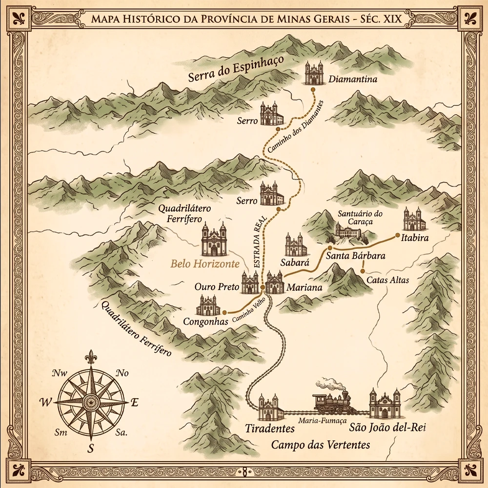 Mapa cartográfico das dez cidades do volume Minas Gerais